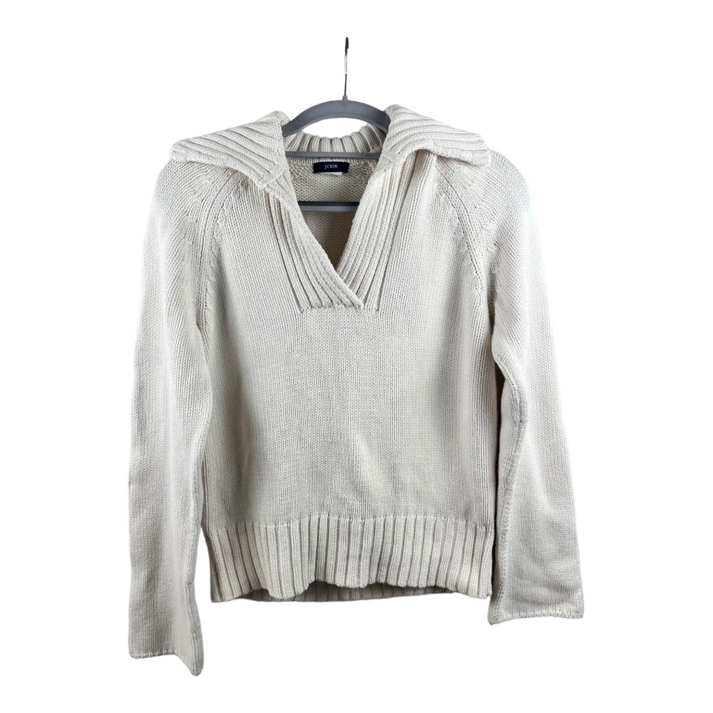 J. Crew Womens V neck Pullover Sweater White Ivory Sz Medium